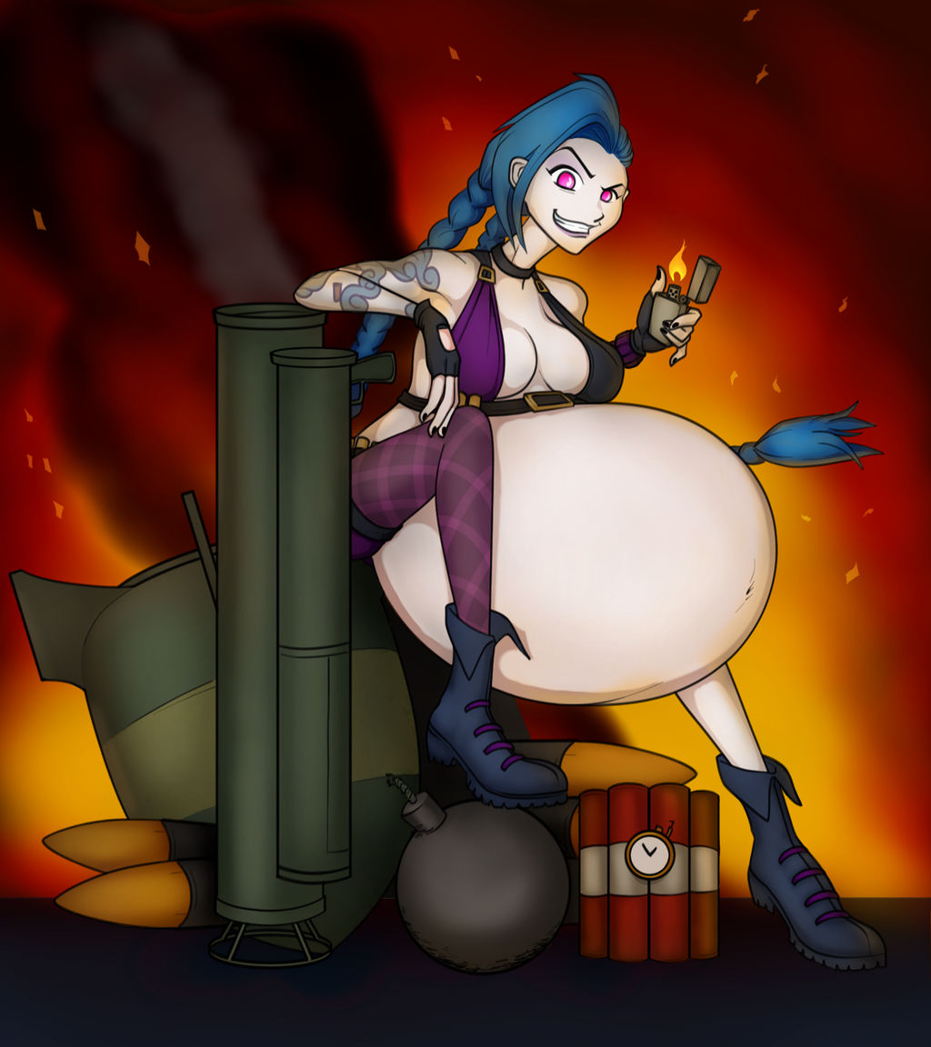 belly big_breasts blue_hair breasts female jinx_(league_of_legends) large_belly league_of_legends pregnant riddleaugust