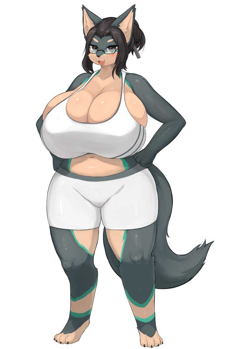 anthro brown_hair canine emma_(blueakhekh) furry furry_only glasses huge_breasts inake tagme