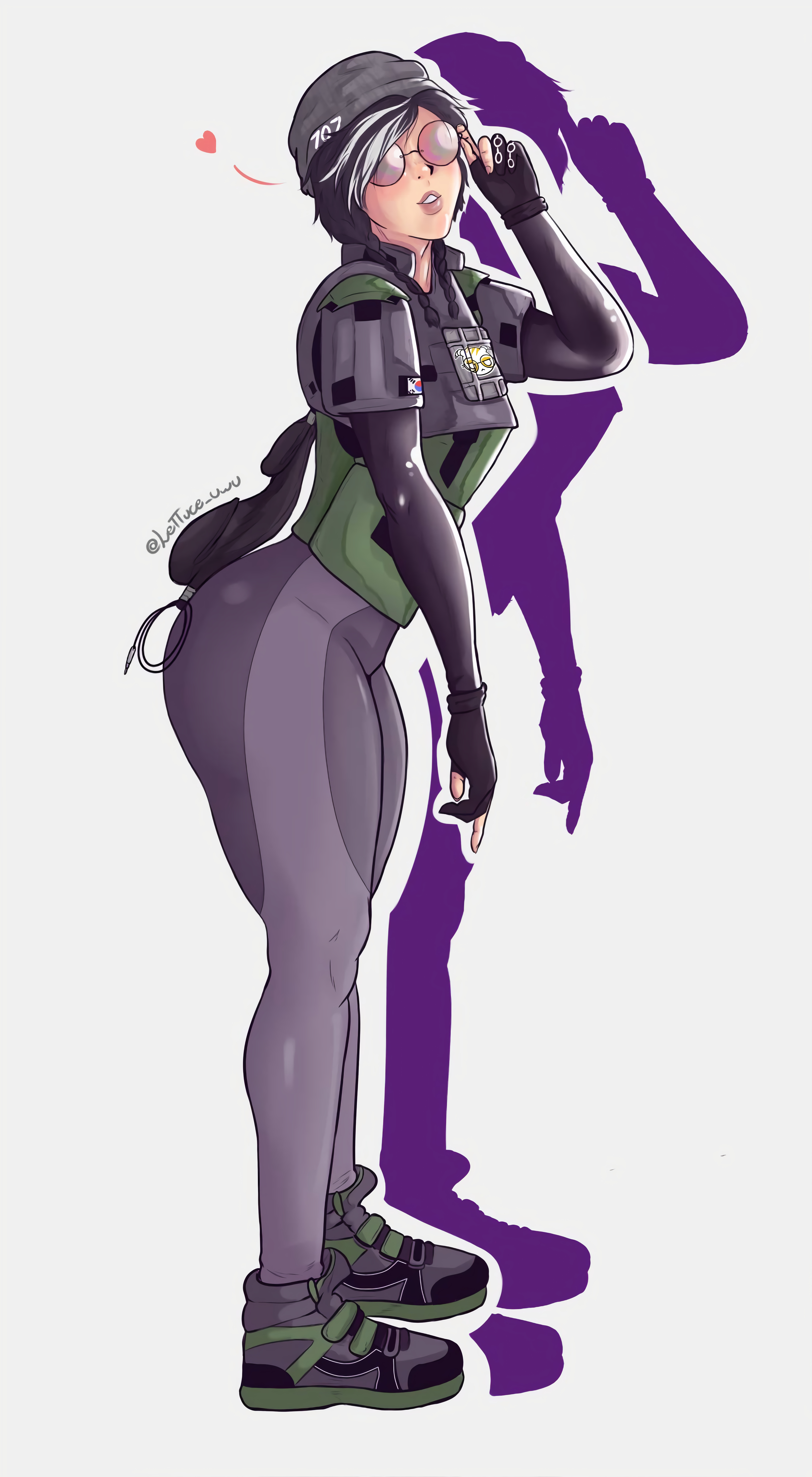 1girls, ass, ass too big, back view, barely contained, barely contained ass, barely fits, big ass, big butt, big hips, big thighs, bottom heavy, bubble ass, bubble butt, bursting butt, curvy hips, dokkaebi (rainbow six), female, female only, gigantic ass, gigantic butt, huge ass, huge butt, imminent wardrobe malfunction, lettuce uwu, looking at another, looking at viewer, massive ass, massive butt, massive thighs, outgrowing clothes, presenting, rainbow six, rainbow six siege, simple background, skin tight, skin tight suit, solo, straining clothing, stretched clothing, thick, thick ass, thick hips, thick legs, thick thighs, tight clothes, tight clothing, tight fit, tight pants, tights, too tight, undersized clothes, undersized clothing, wide hipped female, wide hips