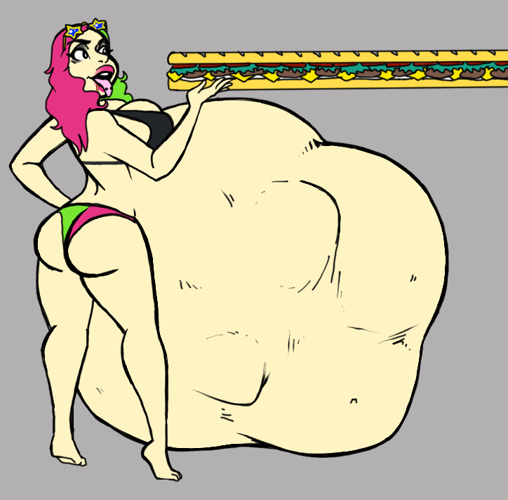 1girls belly big_belly big_breasts bikini breasts female female_only food massive_belly newstuff4u pink_hair real_person reiinapop same_size_vore sandwich vore