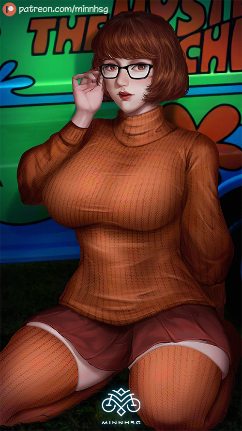 1girls alternate_breast_size big_breasts breasts brown_hair curvaceous curvy curvy_body curvy_female curvy_figure curvy_hips female female_focus female_only glasses huge_breasts large_breasts minnhsg scooby-doo signature slim_waist solo solo_female sweater text thick_thighs thighs velma_dinkley voluptuous wide_hips