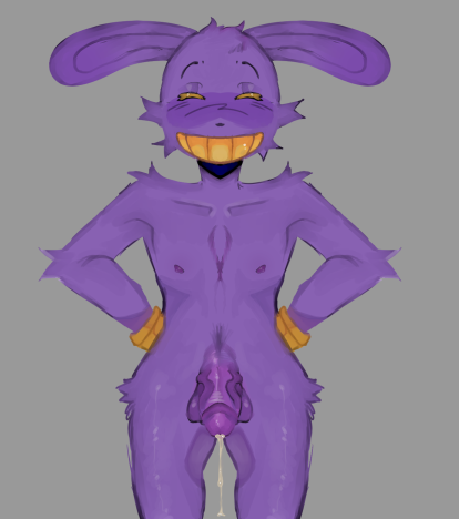 anthro daffodil_honey_(artist) gloves jax_(the_amazing_digital_circus) male male_only purple_body purple_penis rabbit solo standing the_amazing_digital_circus yellow_teeth