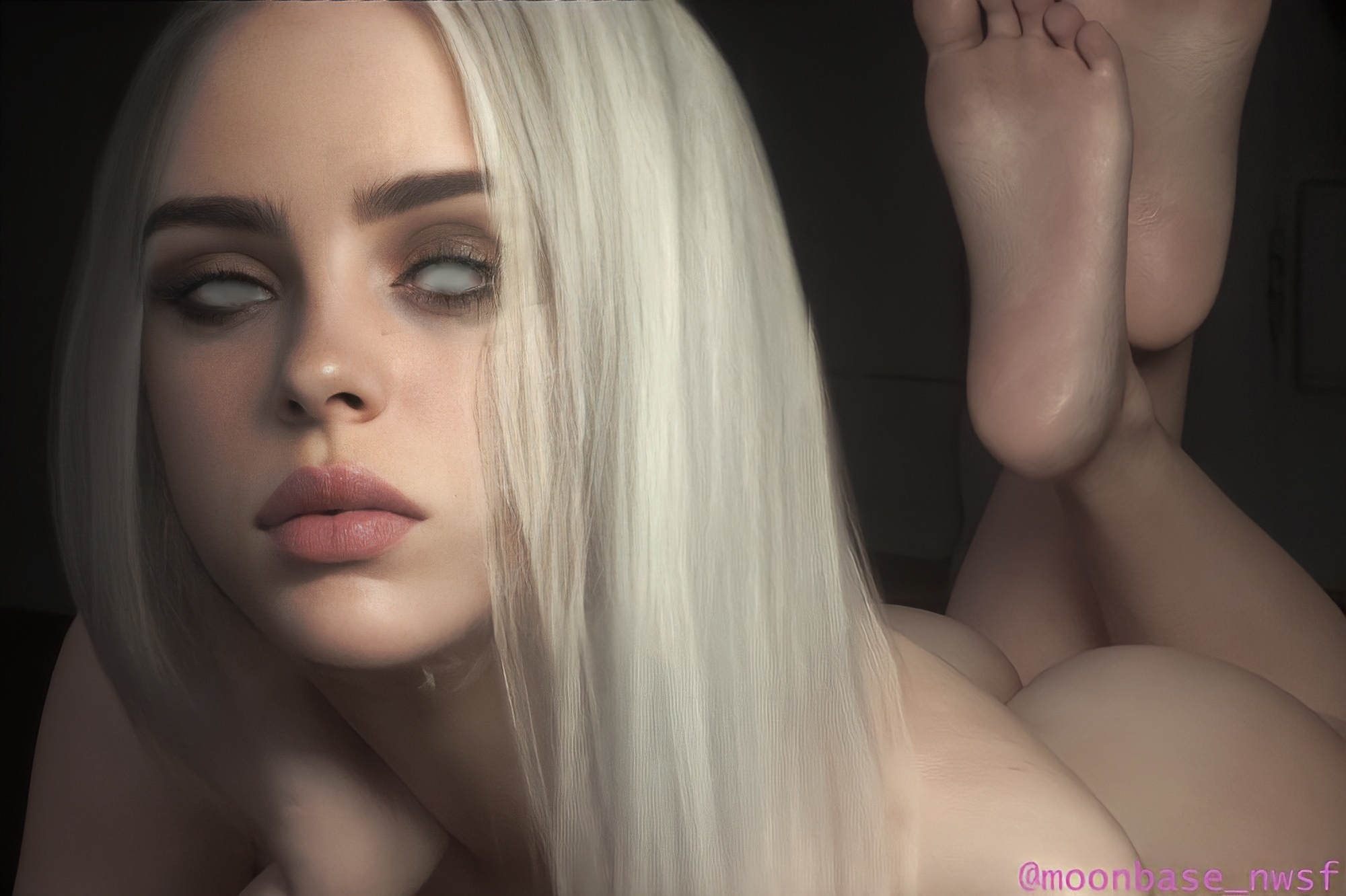 1girls, 3d, ass, ass cheeks, billie eilish, blonde female, completely naked, completely nude, edit, edited, feet, female, female only, light skin, light-skinned female, moonbase nsfw, notill, nude, nude female, soles, solo, tagme, the pose, toes, watermark, white hair