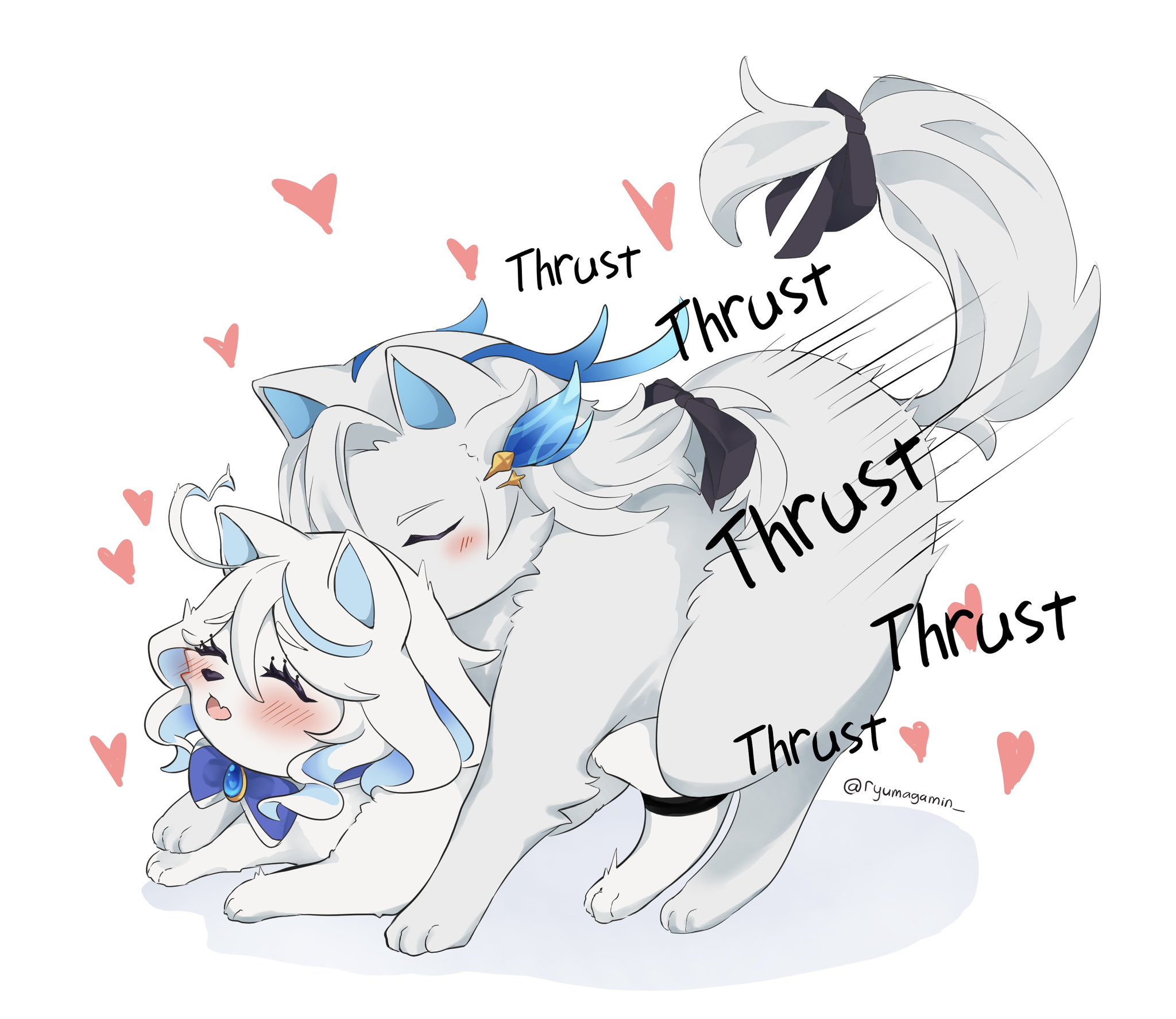 1boy, 1girls, cute, doggy style, female, feral, furina (genshin impact), furry, genshin impact, in heat, male, neuvillette (genshin impact), ryumagamin, sex, zoophilia