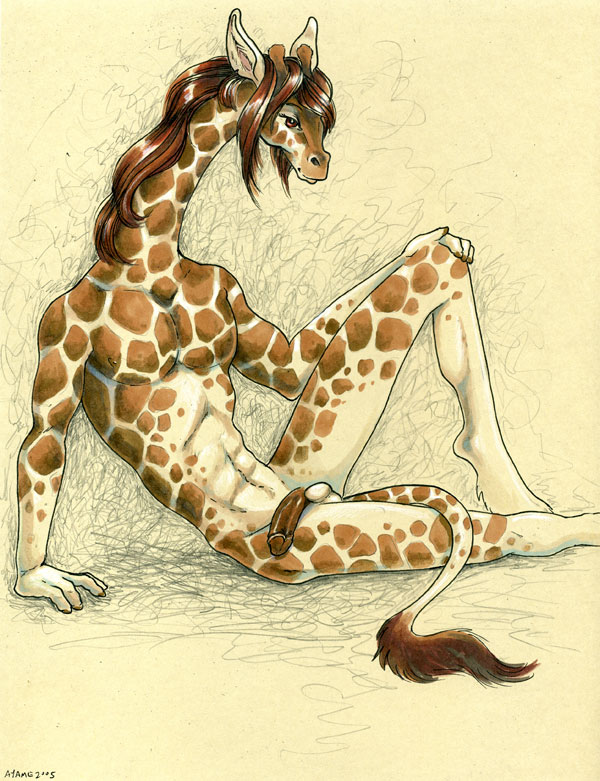 1boy 2005 anthro ayame_emaya furry genitals giraffe giraffid mammal naked naked_male nude nude_male nudity penis sit sitting solo solo_male testicles