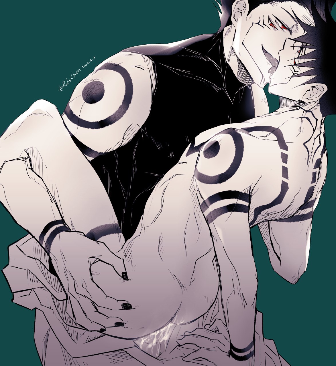 fushiguro megumi, gay, jujutsu kaisen, male, more at source, ryoumen sukuna (jujutsu kaisen), tagme, yaoi