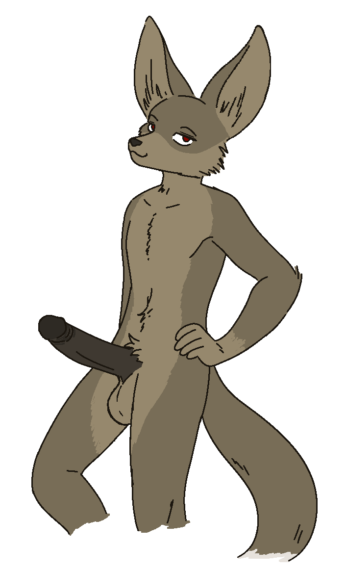 alpha_channel anthro balls bedroom_eyes big_balls big_ears big_penis canid canine erection fennec fox genitals hand_on_hip kyron_farspire madmanransom male mammal narrowed_eyes nude nude_male penis seductive smug smug_face smug_grin solo transparent_background