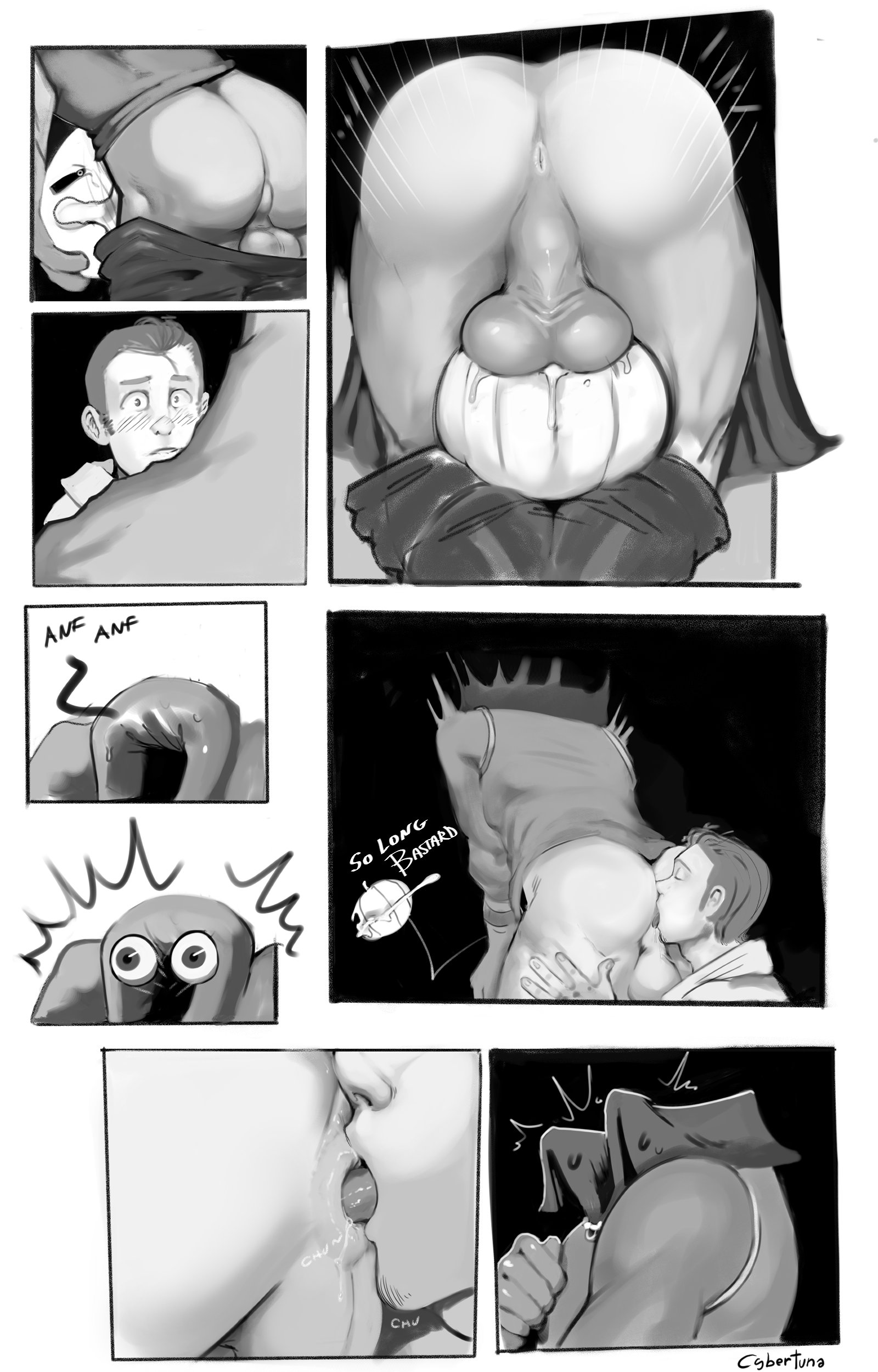 ass, back view, balls, closed eyes, cybertuna, from behind, front view, gay, headless horseman, human, humanoid, male, male only, male/male, pants down, penetration, pumpkin head, rimming, sex, surprised, tongue