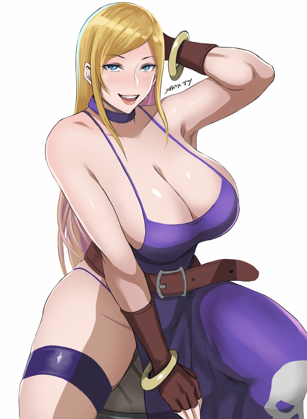 1girls, 2d, artist signature, b. jenet, big breasts, blonde female, blonde hair, blue eyes, breasts, busty, cleavage, curvaceous, curvy, curvy body, curvy female, curvy figure, curvy hips, fatal fury, female, female focus, female only, huge breasts, human, human only, king of fighters, large breasts, long hair, shibusun, slim waist, snk, solo, solo female, thick thighs, thighs, video game character, video game franchise, voluptuous, white background, wide hips