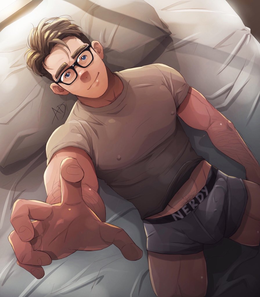 boner clothed erect_penis erection erection_pushing_underwear erection_under_clothes hard_on in_bed male male_only muscles muscular muscular_male nerdyart solo solo_male tee-o_(nerdyart) twitter_user_oc