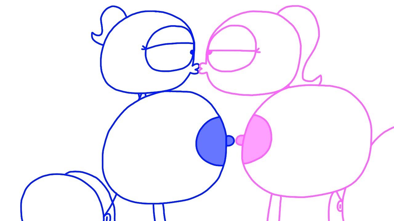 2girls big_ass big_breasts blue_(dick_figures) dick_figures eyelashes genderswap_(mtf) half-closed_eyes kissing lesbian lesbian_kiss multiple_girls nipples only_female pink_(dick_figures) ponytail rule_63 simple_background stickchicks2000 stickman vagina white_background yuri