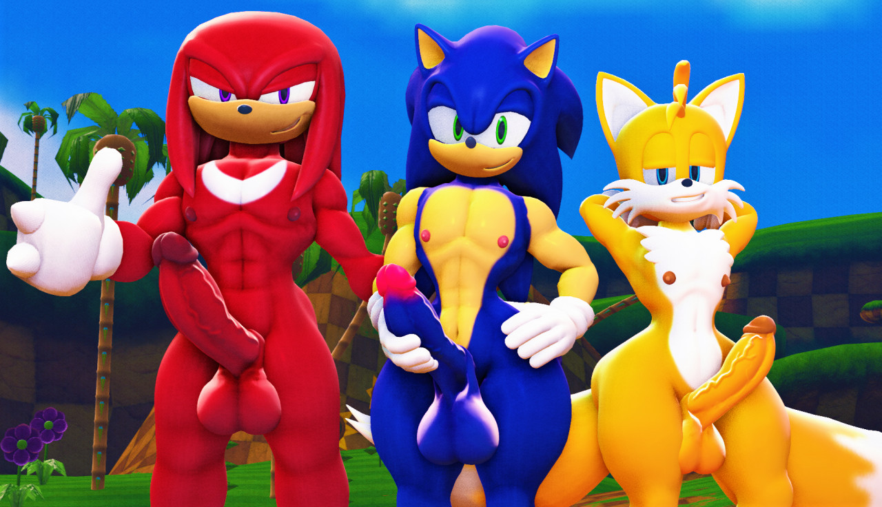 3d, abs, anthro, anthro only, anthrofied, balls, ballsack, bara, blue fur, blue penis, bottomless, bottomless male, casual, completely nude, dr.ivopingasnik, erect nipples, erect penis, erection, exposed torso, footwear, gay, half-closed eyes, handwear, knuckles the echidna, looking at viewer, male, male only, male/male, masturbation, muscular, muscular anthro, muscular male, nipples, nude, nude male, outdoors, pecs, pectorals, penis, penis out, red fur, red penis, sega, sfm, sonic (series), sonic the hedgehog, sonic the hedgehog (series), source filmmaker, tails, tails the fox, yaoi, yellow fur, yellow penis