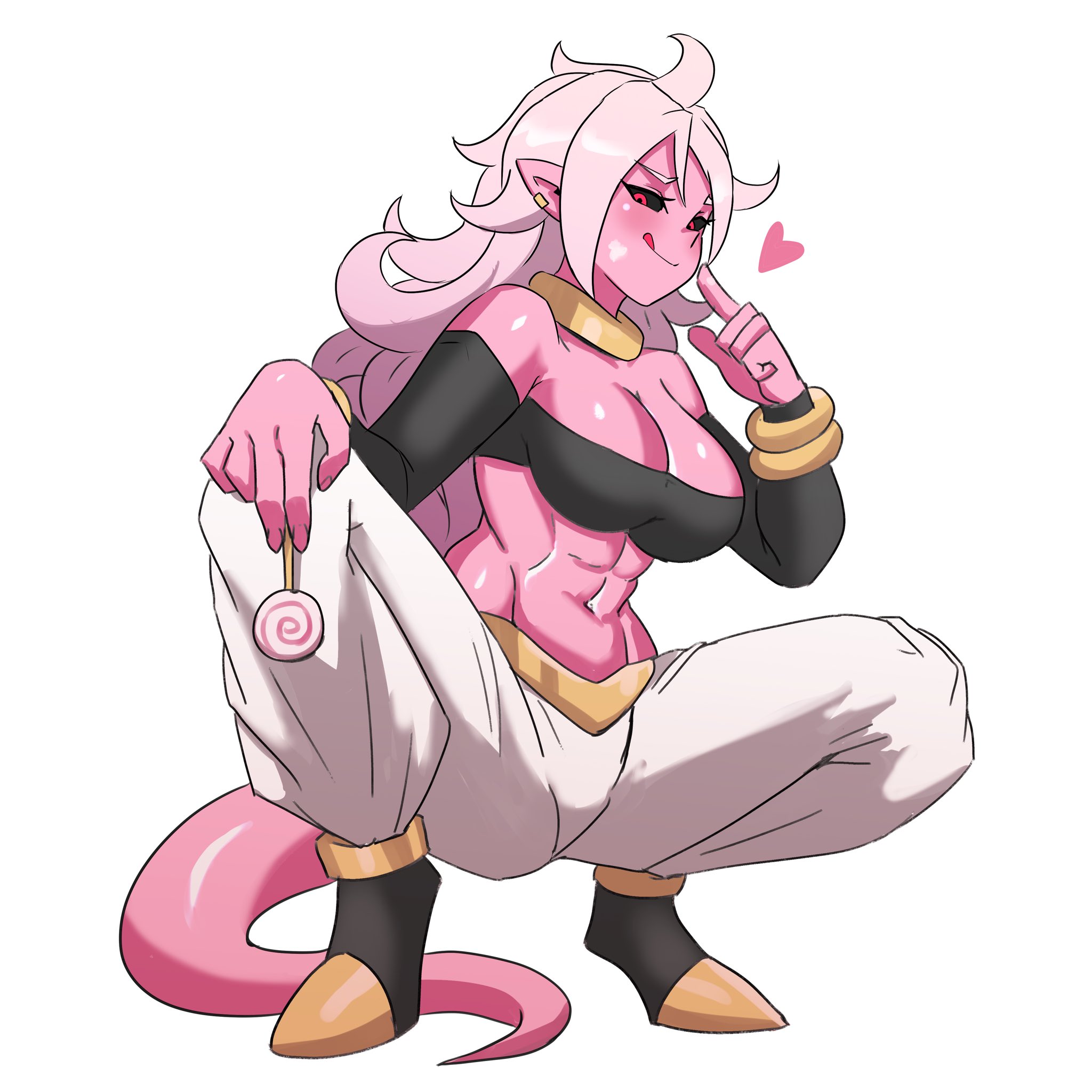 1girls, abs, absurd res, android 21, black sclera, breasts, cleavage, dragon ball, dragon ball fighterz, dragon ball z, female, female only, hi res, large breasts, looking at viewer, majin android 21, monster girl, pink skin, red eyes, solo, ytrall