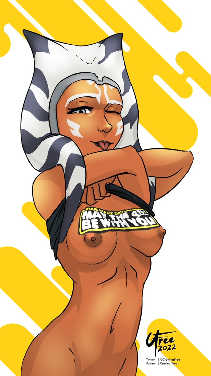 1girls 2022 ahsoka_tano alien alien_girl artist_name background body_writing bodypaint bottomless bottomless_female breasts clone_wars cravingsfree dated english_text facial_markings female female_only flashing happy headband headgear horn humanoid looking_at_viewer nipples one_eye_closed orange_body partially_clothed patreon_username shirt shirt_lift simple_background small_breasts smile solo star_wars star_wars_day tentacle tentacle_hair text the_clone_wars:_season_seven togruta tongue tongue_out twitter_username white_background wink