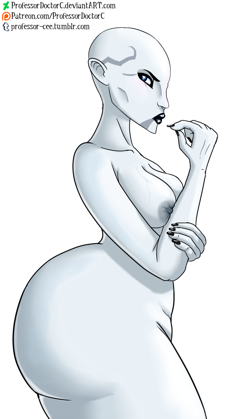 1girls asajj_ventress ass bald bald_female big_ass big_butt blue_eyes breasts dark_lipstick female female_focus female_only huge_ass medium_breasts nipples nude pale-skinned_female pale_skin professordoctorc side_view solo_female standing star_wars text thick thick_ass thick_thighs white_skin