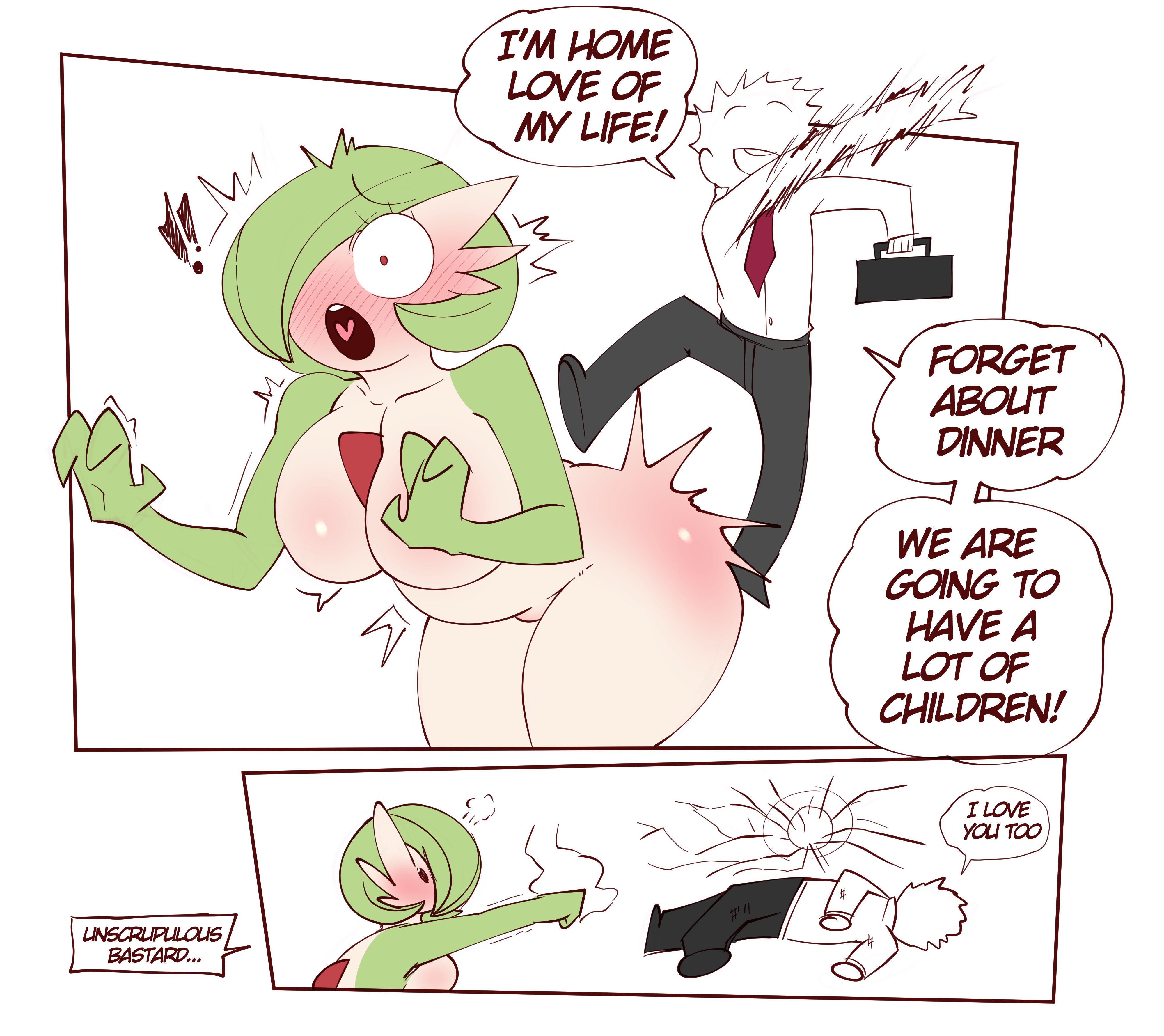 1boy, 1girls, angry, angry face, anon, ass, big ass, big breasts, blush, breasts, comedy, english text, family guy death pose, female, female pokemon, funny, gardevoir, green hair, hair over one eye, heart in mouth, huge ass, huge butt, human, human on pokemon, humor, male, nude, nude female, one eye covered, pokemon, pokemon (species), punch, saltyxodium, secretly loves it, slap, slapping butt, source request, spanked butt, speech bubble, tagme, text, thick ass, thick legs, thick thighs, thighhighs, voluptuous, wide hips