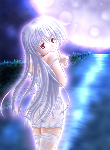 long_hair md5_mismatch red_eyes thighhighs undressing water wet white_hair