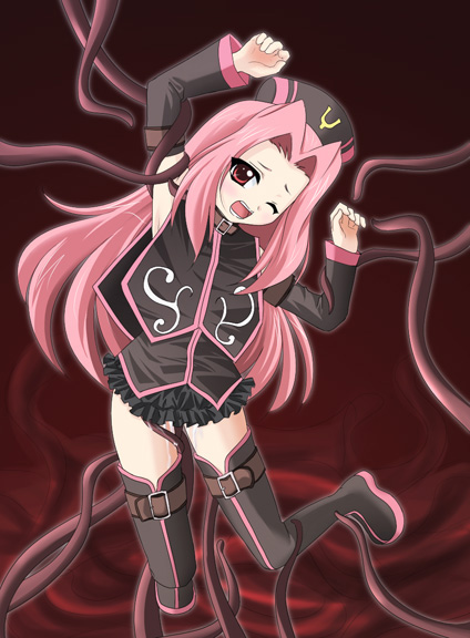 arietta detached_sleeves female long_hair pink_eyes pink_hair rape red_eyes solo tales_of_(series) tales_of_the_abyss tentacle thighhighs wink