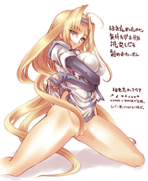 blonde_hair bottomless guilty_gear millia_rage no_panties solo uguisu_kagura