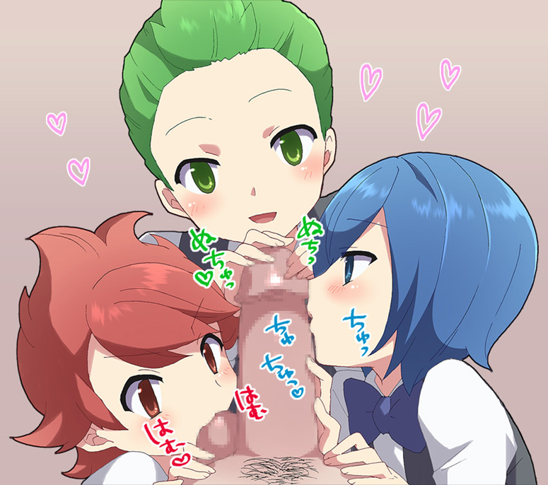 4boys ball_bite ball_biting biting_balls blue_eyes blue_hair blush censored chili_(pokemon) cilan_(pokemon) cress_(pokemon) erection fellatio femboy green_eyes green_hair group_sex gym_leader kissing male male_only matching_hair_and_eyes mogiki_hayami mosaic_censoring open_mouth oral penis pokemon pokemon_bw pubic_hair red_eyes red_hair testicles trap yaoi