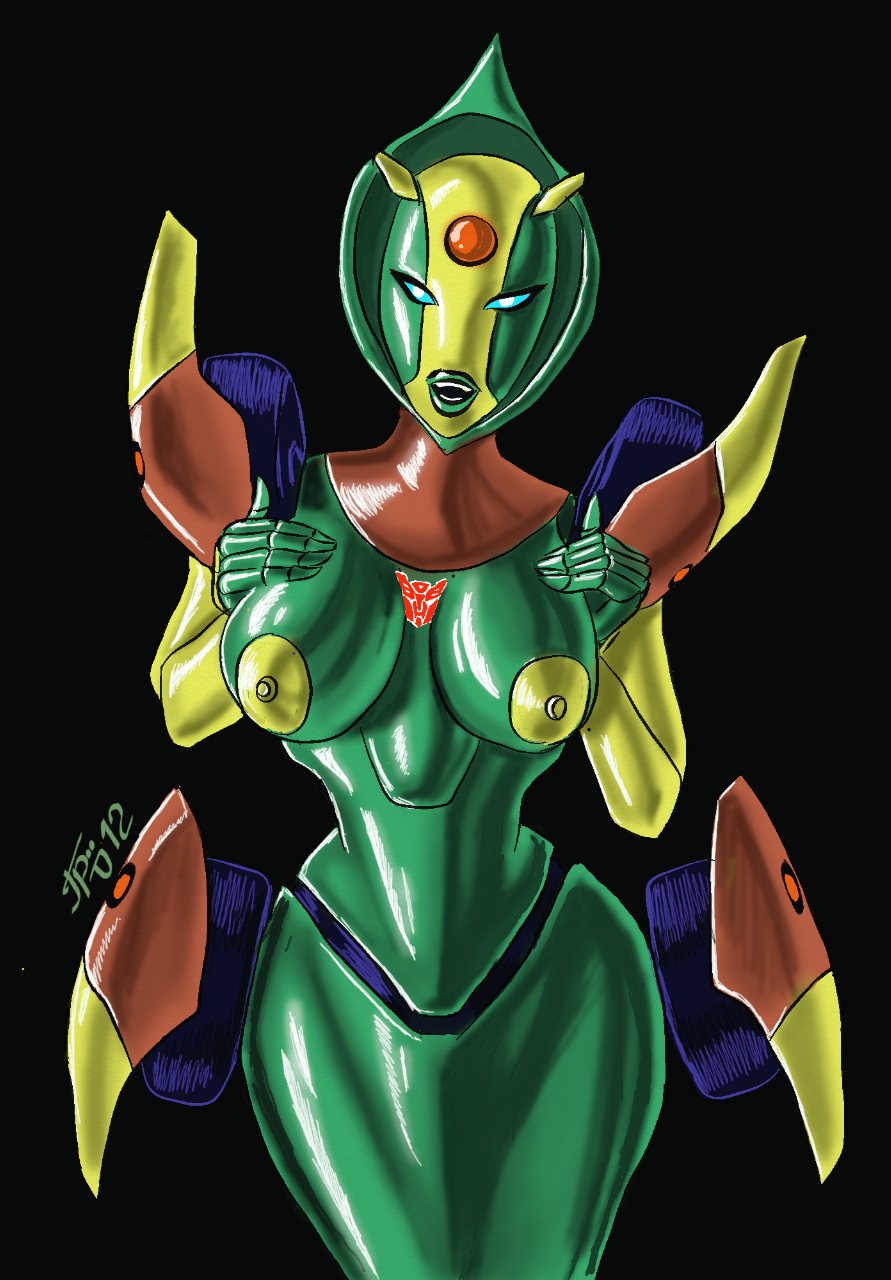 alien alien_girl big_breasts botanica breasts female green_body green_skin grriva machine mechanical plant_girl robot robot_girl seductive tagme touching_breast transformers transformers_animated yellow_nipples