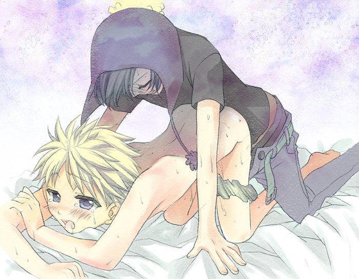 2boys anal blonde_hair blue_hair chullo clothed_on_nude cmnm craig_tucker doggy_style gay hat jeans leopold_butters_stotch male male_only multiple_boys open_mouth sex sheets south_park yaoi