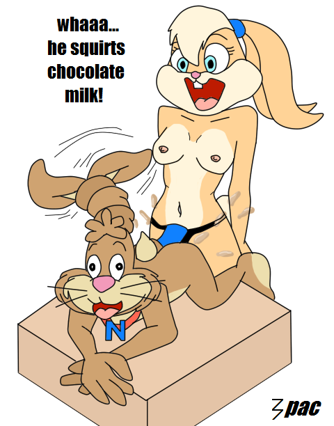 3pac anthro crossover female fur furry lola_bunny looney_tunes male mascot nesquik nestle pegging quick_the_rabbit rabbit straight strap-on