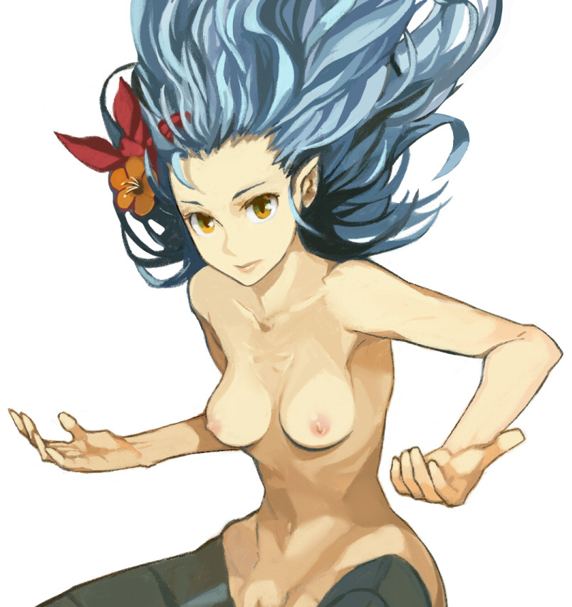 blue_hair breasts fct flower hair_flower hair_ornament hip_bones long_hair nude orange_eyes pointy_ears ribs_over_breasts rocbouquet romancing_saga romancing_saga_2 ryman saga uncensored