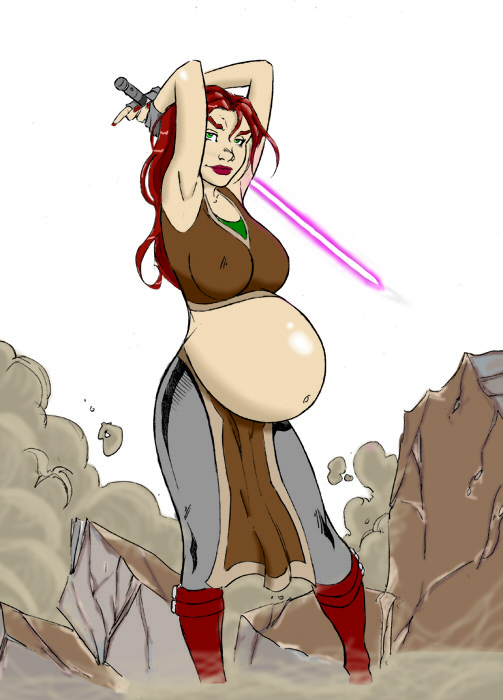 1girls belly big_belly breasts female lightsaber mara_jade mara_jade_skywalker nitemare99 pregnant red_hair star_wars