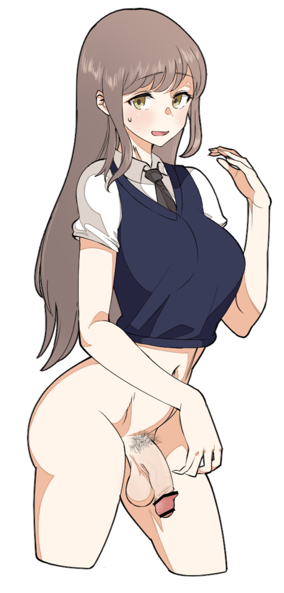 1futa bar_censor blush censored clothed clothing embarrassed flaccid flaccid_penis futa_only futanari human light-skinned_futanari light_skin long_hair looking_at_viewer megahertz necktie partially_clothed penis school_uniform schoolgirl shy solo standing sweat yellow_eyes