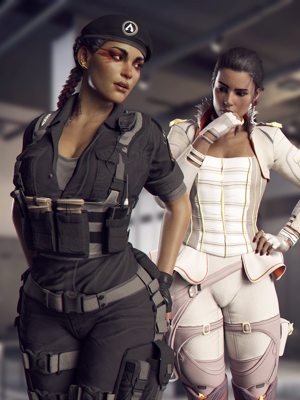 2girls 3d admiring apex_legends ass big_ass big_breasts brazilian brazilian_female breasts caveira_(rainbow_six) cosplay costume_swap costume_switch cute dark-skinned_female female female_only loba_(apex_legends) rainbow_six rainbow_six_siege showing_off_ass tagme thick thick_ass thick_thighs thighs tight_clothing voluptuous voluptuous_female wide_hips word2