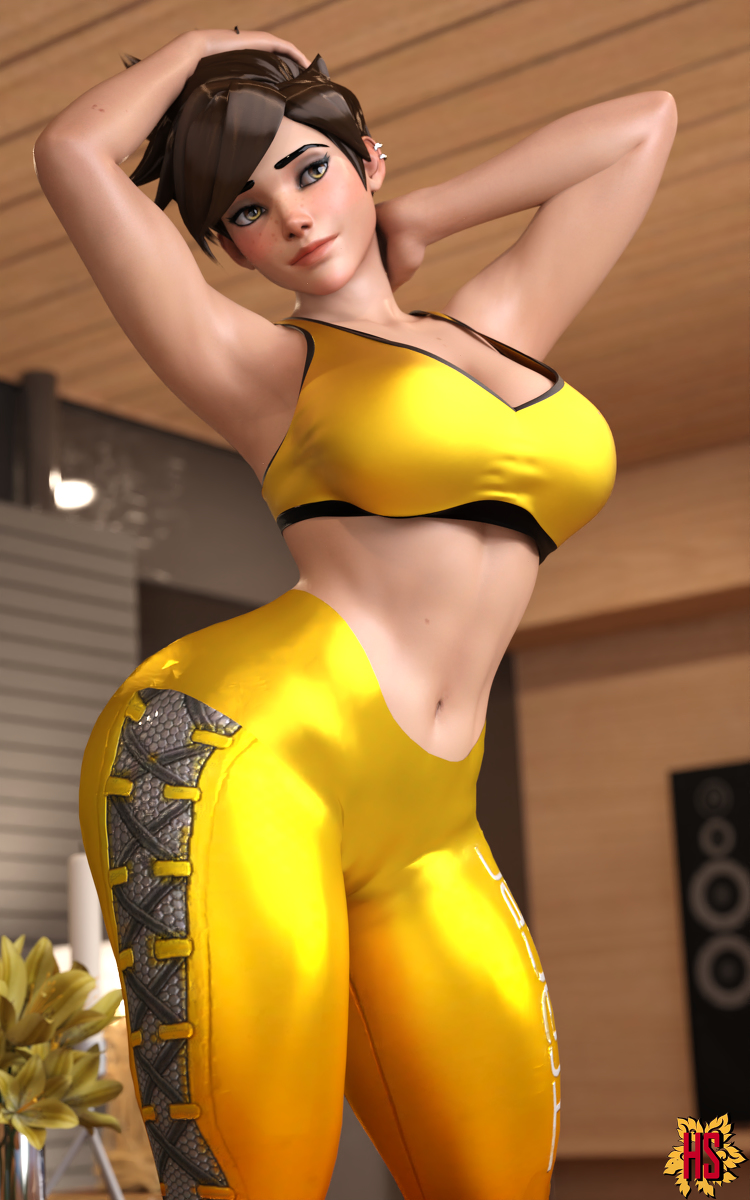 1girls, 3d, abs, big breasts, breasts, cameltoe, cleavage, female, female only, hagiwara studio, muscular, muscular female, overwatch, pose, pussy, solo female, sports bra, tagme, thick thighs, tracer, yoga pants