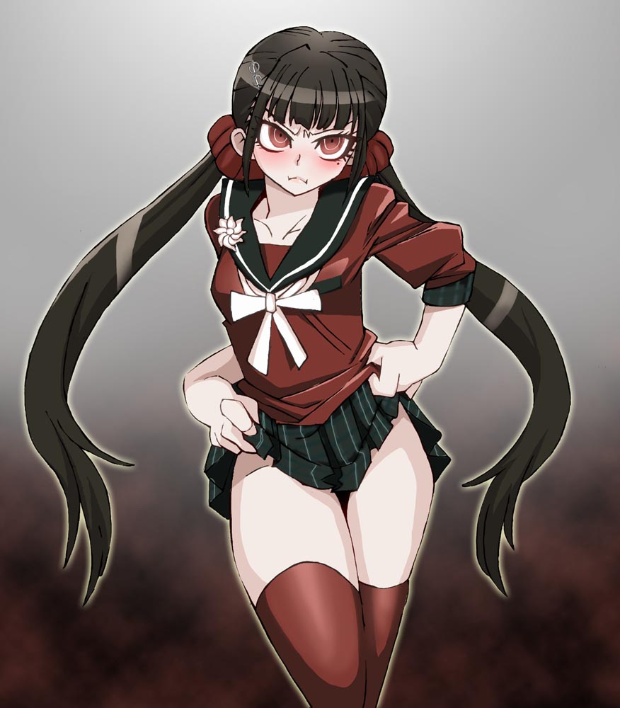 danganronpa, danganronpa v3, harukawa maki, no panties, skirt, skirt lift, thighhighs, thighs