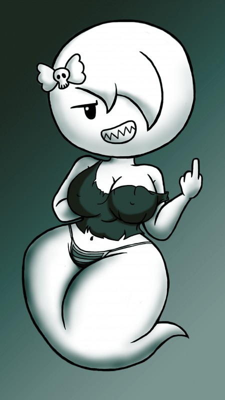 1girls 2014 big_breasts black_eyes black_tank_top carrie_krueger cartoon_network female female_only ghost ghost_girl marcomarkuss94 middle_finger panties sharp_teeth solo striped_panties tank_top the_amazing_world_of_gumball thick_thighs white_hair