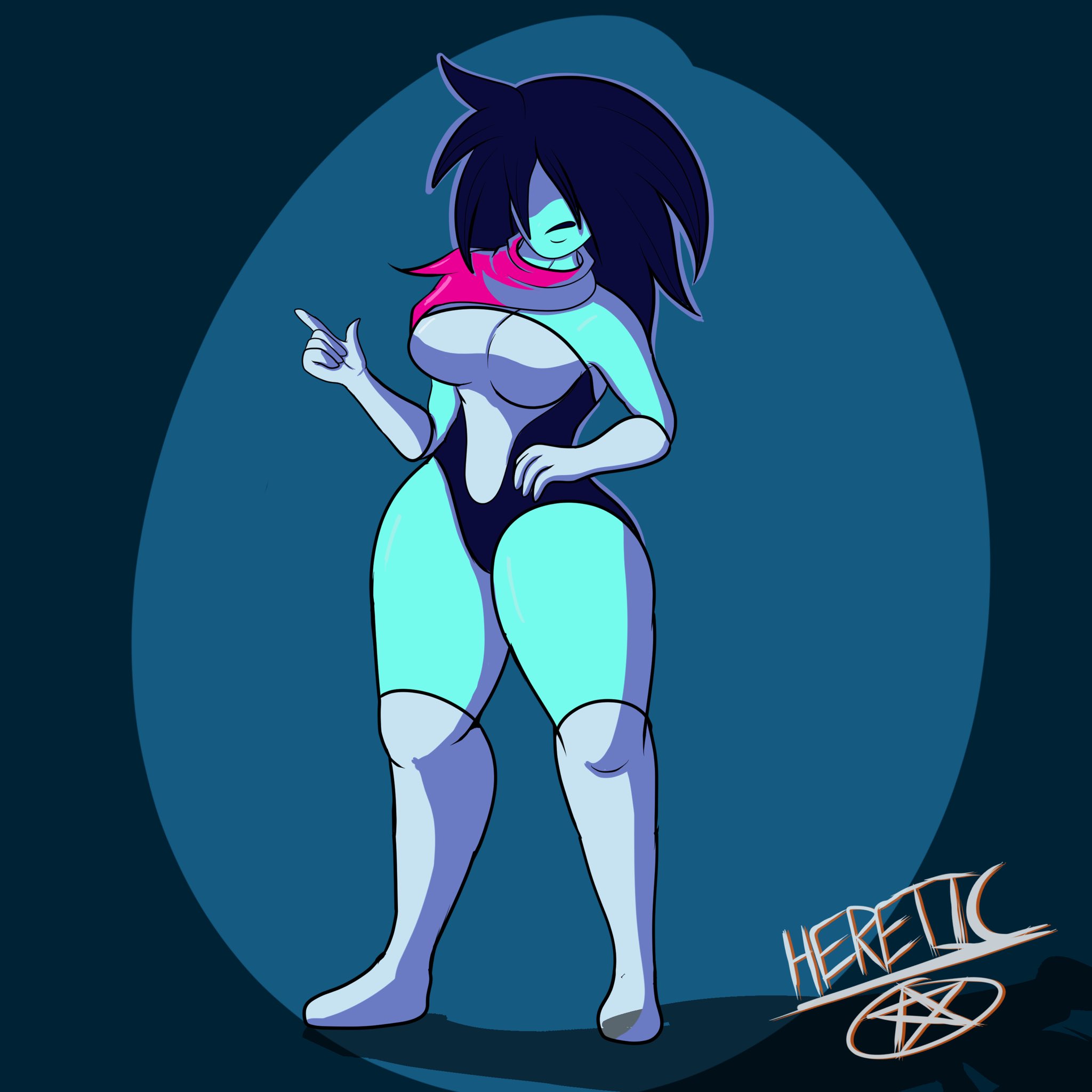1girls, aged up, deltarune, deltarune chapter 1, deltarune chapter 2, female, hair over one eye, heresyarts, kris (deltarune), kris female (deltarune), kristi (deltaglamour), medium hair, solo, tagme, thick thighs, wide hips
