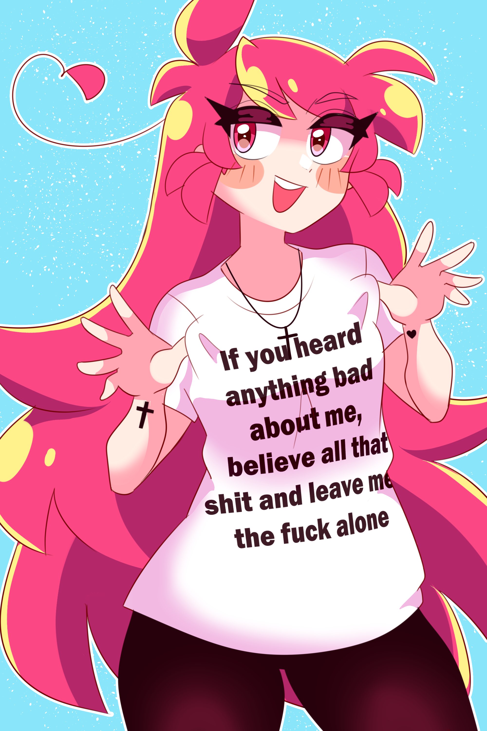 female, female only, lee (secretnarcissist), meme, pink hair, secretnarcissist, tagme, text, white shirt