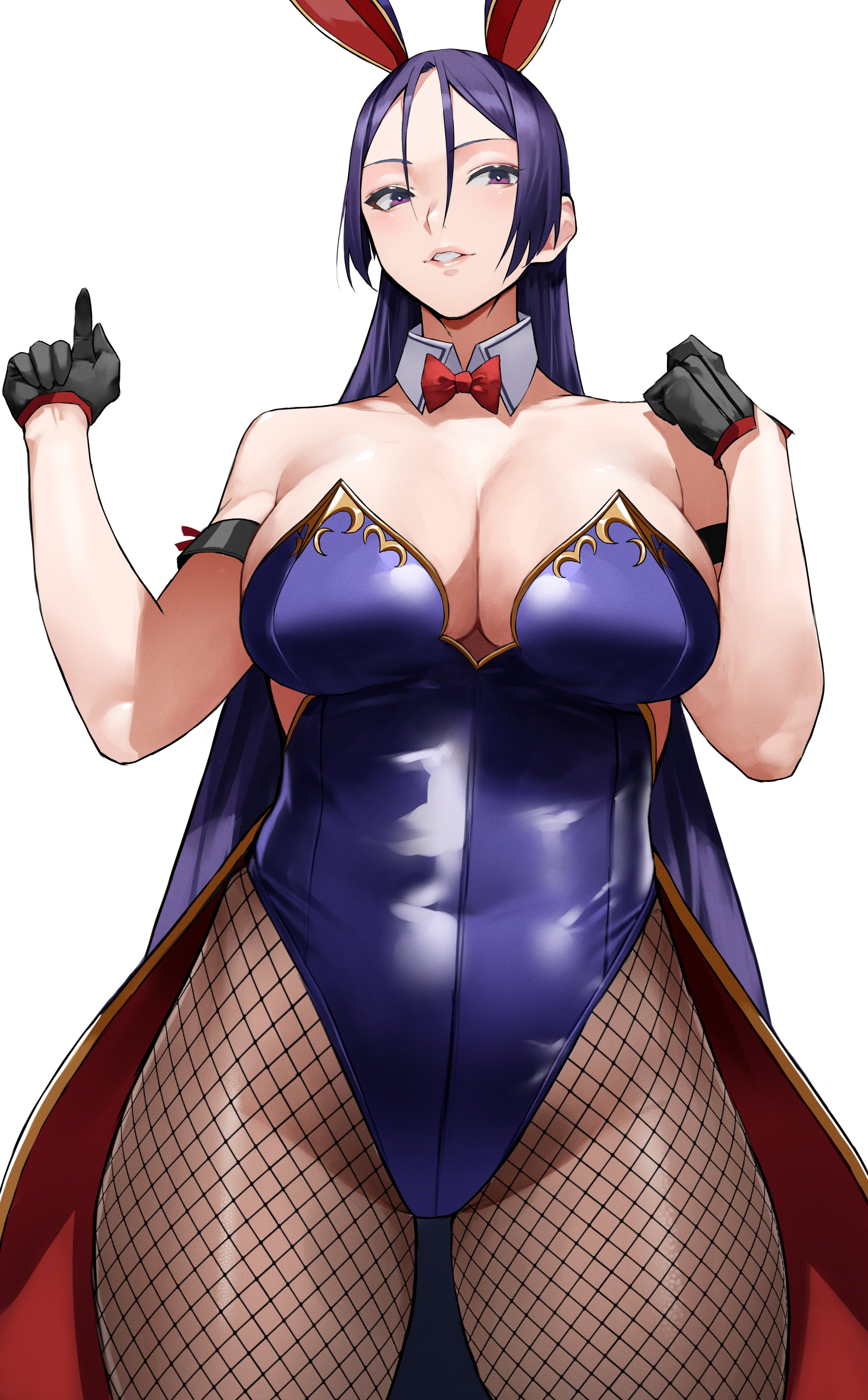 1girls, absurd res, breasts, bunny ears, bunnysuit, cleavage, fate (series), female, female only, gloves, hi res, large breasts, minamoto no raikou (fate/grand order), purple eyes, purple hair, solo, yoshi55level