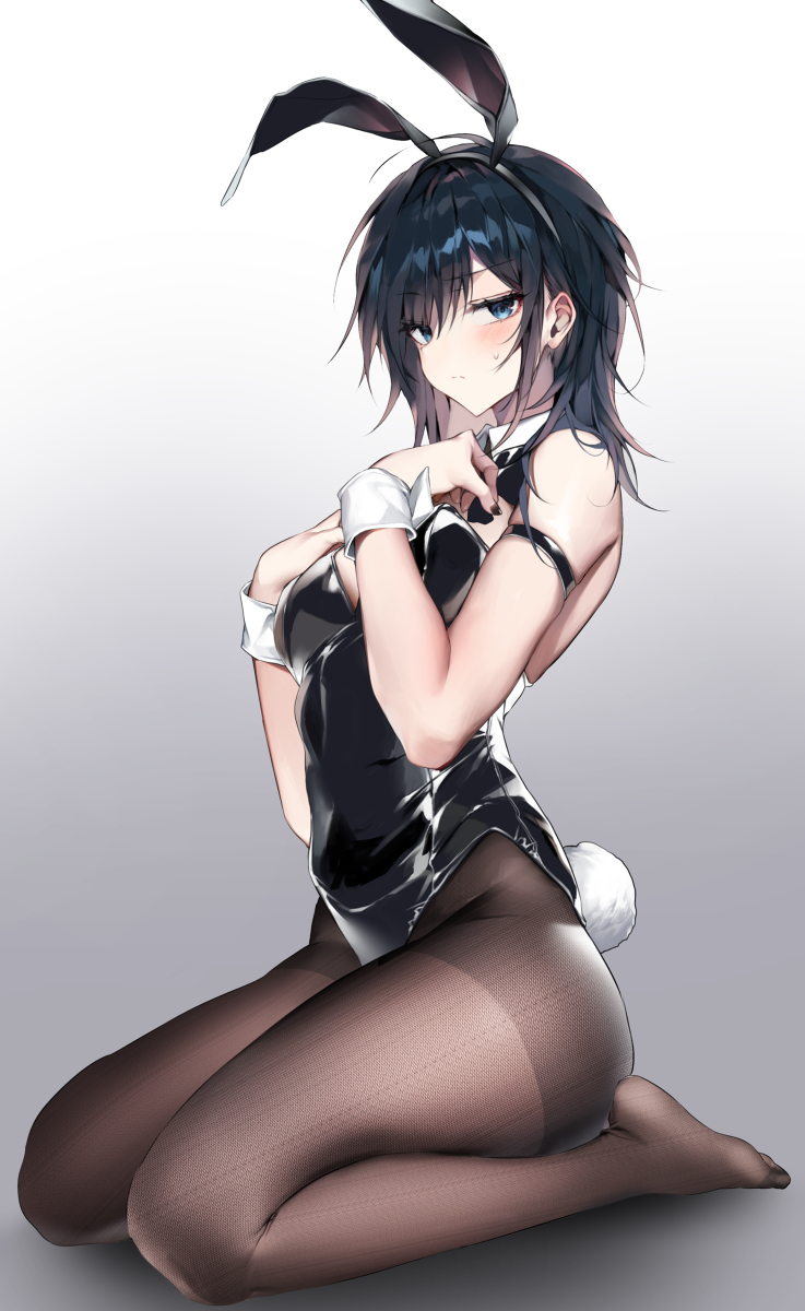 03 bara, black hair, blue eyes, breasts, bunny ears, bunnysuit, female, ishimi yokoyama, medium breasts, original, original character, pantyhose