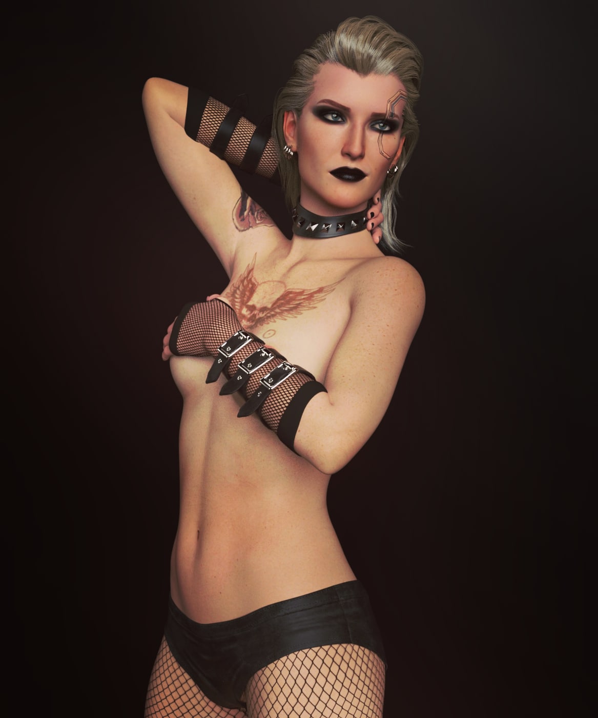 1girls, 3d, cd projekt red, cyberpunk 2077, female, female only, mahtsazizi, meredith stout, pinup, pinup pose, solo, tagme