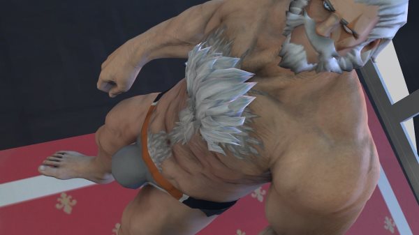 3d 3d_(artwork) chest_hair dilf galianbeastsfm jockstrap looking_at_viewer male_only overwatch reinhardt scar_across_eye seductive_look white_hair