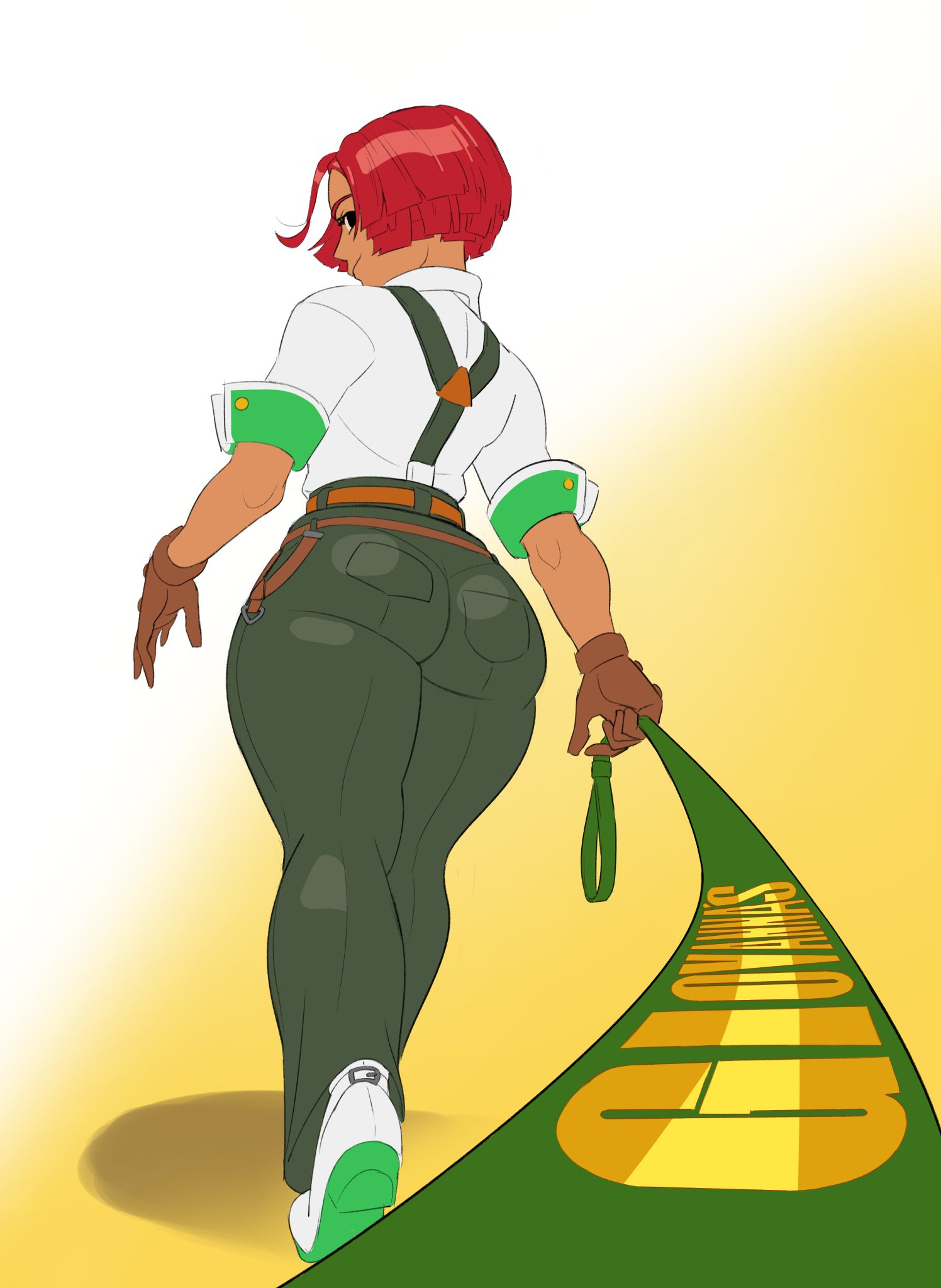 1girls, 2021, ass, ass focus, back view, big ass, big hips, big thighs, black eyes, bob cut, brazilian, brazilian female, brown gloves, child bearing hips, curvaceous, curvaceous figure, curvy, curvy body, curvy female, curvy hips, dark skin, dark-skinned female, fanart, female, female focus, female only, giovanna (guilty gear), gloves, guilty gear, guilty gear strive, hips, huge ass, huge hips, huge thighs, large ass, large hips, large thighs, leash, leash pull, leashed pov, pov, red hair, simple background, submissive pov, thighs, thunder thighs, walking the dog, whiteflagman, wide hips, yellow background