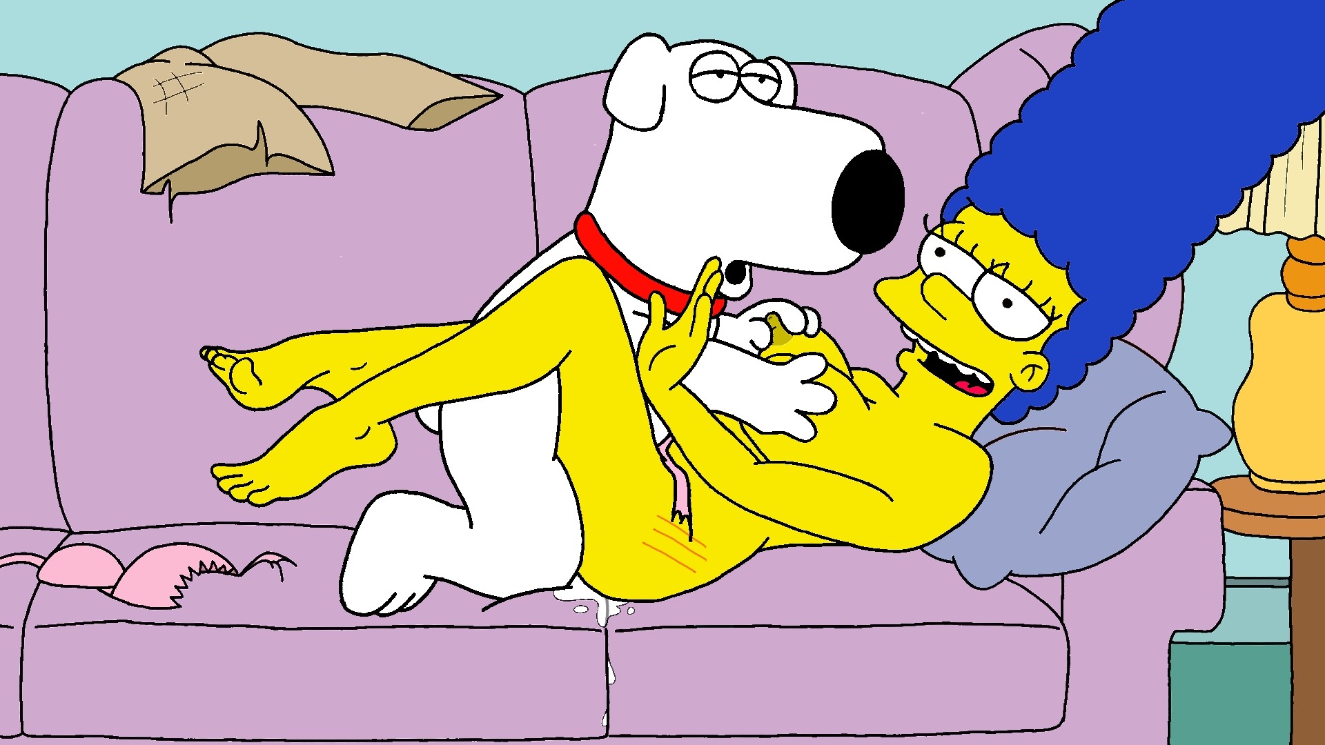 brian griffin, canine, crossover, family guy, female, marge simpson, missionary, missionary position, the simpsons, zoophilia