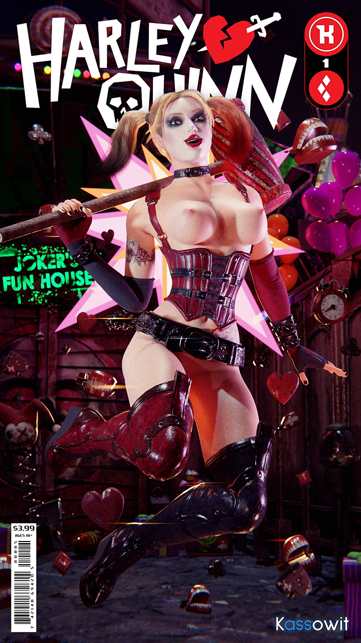 1girls 3d 3d_(artwork) batman:_arkham_city batman_(series) blender blender_cycles blonde_hair clothing corset dc dc_comics dyed_hair female female_only harley_quinn harley_quinn_(arkham) harley_quinn_(arkham_city) human jumping kassowit lipstick midriff navel partially_clothed partially_nude rocksteady_studios solo tagme twintails video_game video_game_character video_games