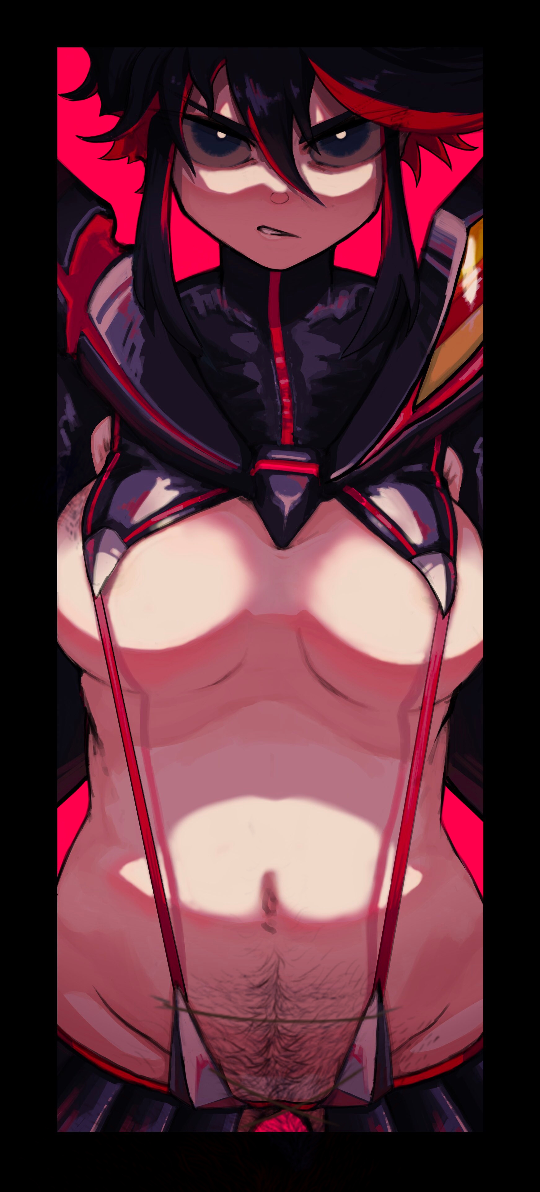 bypassaoji, female, female only, front view, hairy pussy, kill la kill, matoi ryuuko, pubic hair, pussy, senketsu, tagme, tomboy, treasure trail