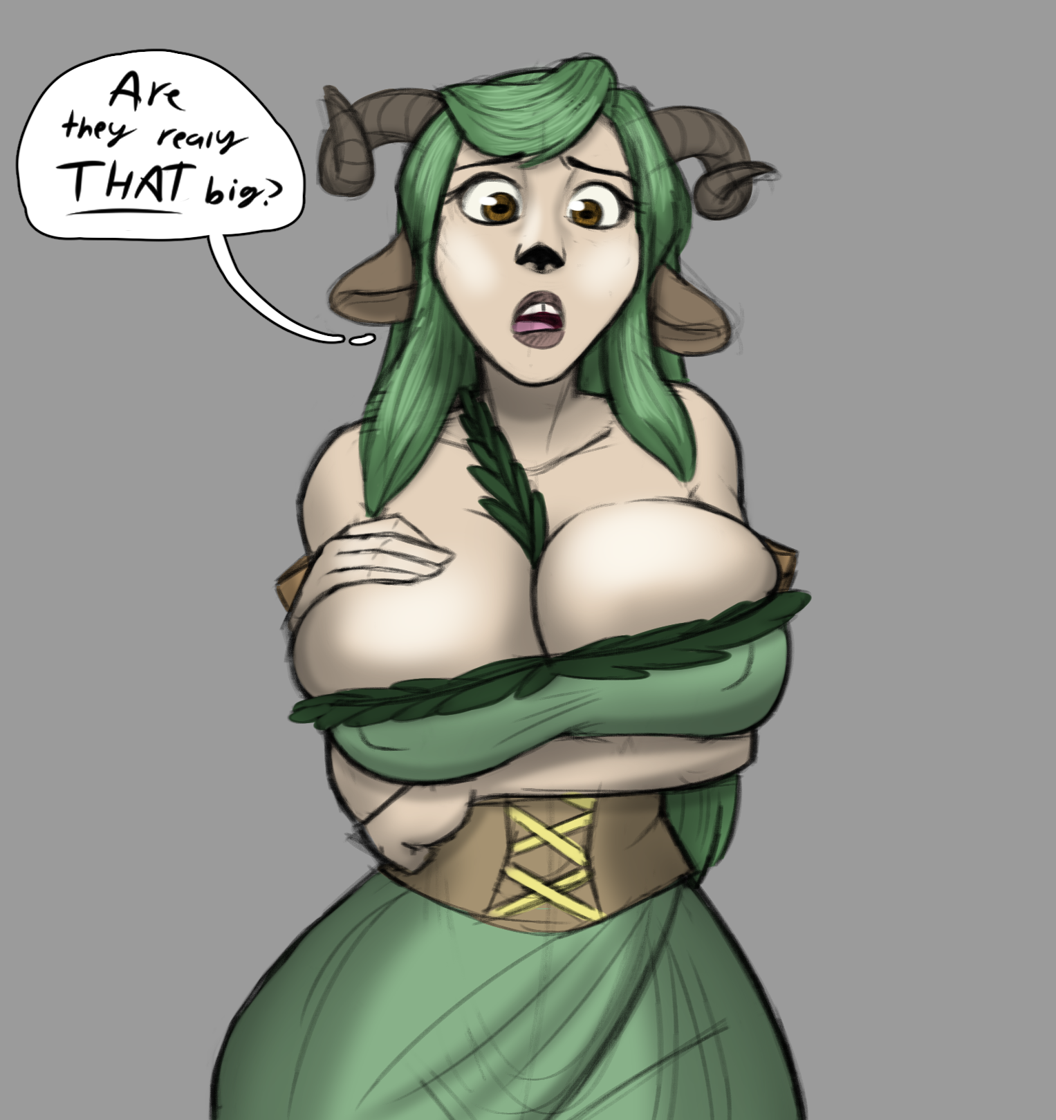 breasts, bursting breasts, critical role, critical role: bell's hells, dungeons and dragons, erect nipples under clothes, fearne calloway, female, female only, hammertheshark, holding breast, huge breasts, massive breasts, tooth gap