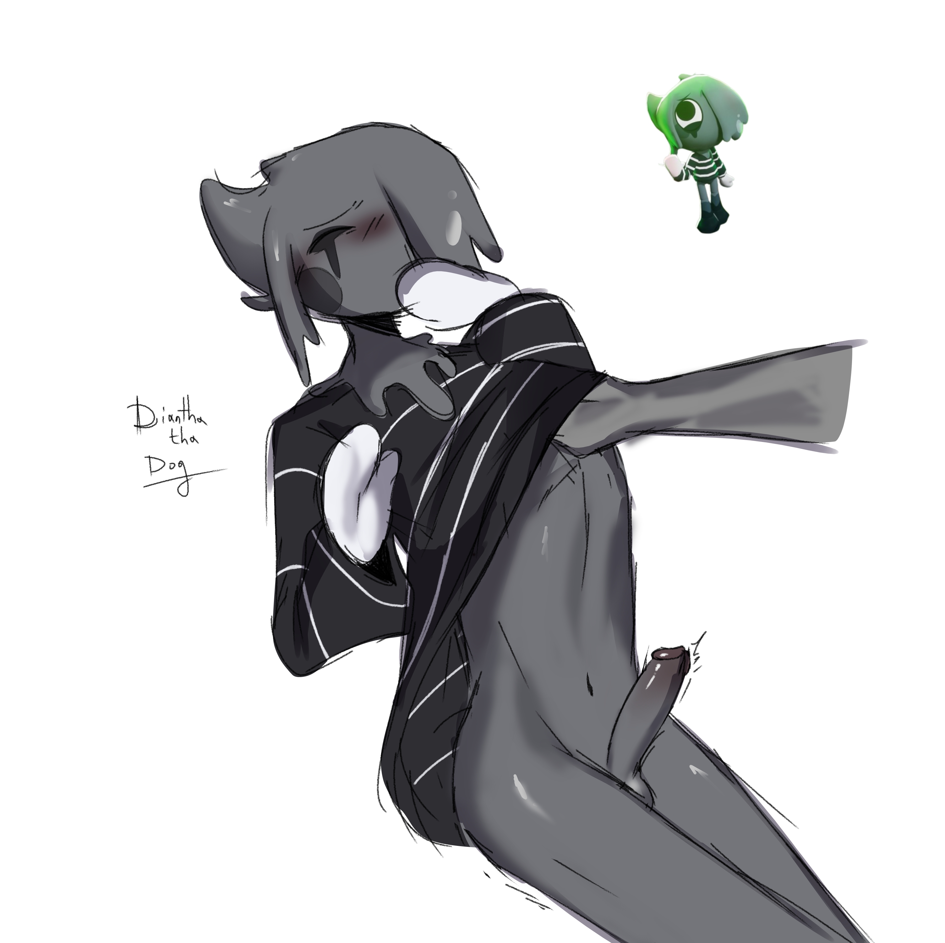 1boy, anon, blot (dandy's world), boner, dandy's world, diantha tha dog, erection, male, male only, reference image, roblox