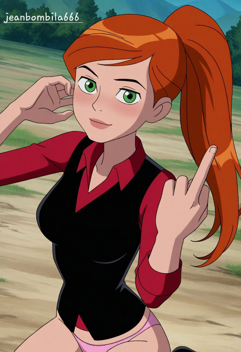 ai generated, ben 10, ben 10 alien force, ben 10 ultimate alien, breasts, cartoon network, female, gwen tennyson, gwen tennyson (alien force), gwen tennyson (ultimate alien), jeanbombila666, panties