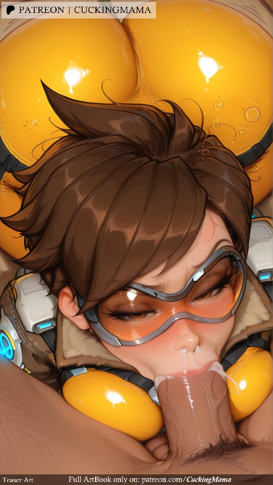 ai_generated ass bodysuit bomber_jacket brown_eyes brown_hair brown_jacket clothed_female_nude_male cuckingmama cum cum_in_mouth fellatio glasses glowing goggles jack-o'-lantern jacket leather_jacket multiple_girls one_eye_closed oral orange_bodysuit orange_goggles patreon_username penis pov short_hair spiked_hair straight tagme tracer_(overwatch)