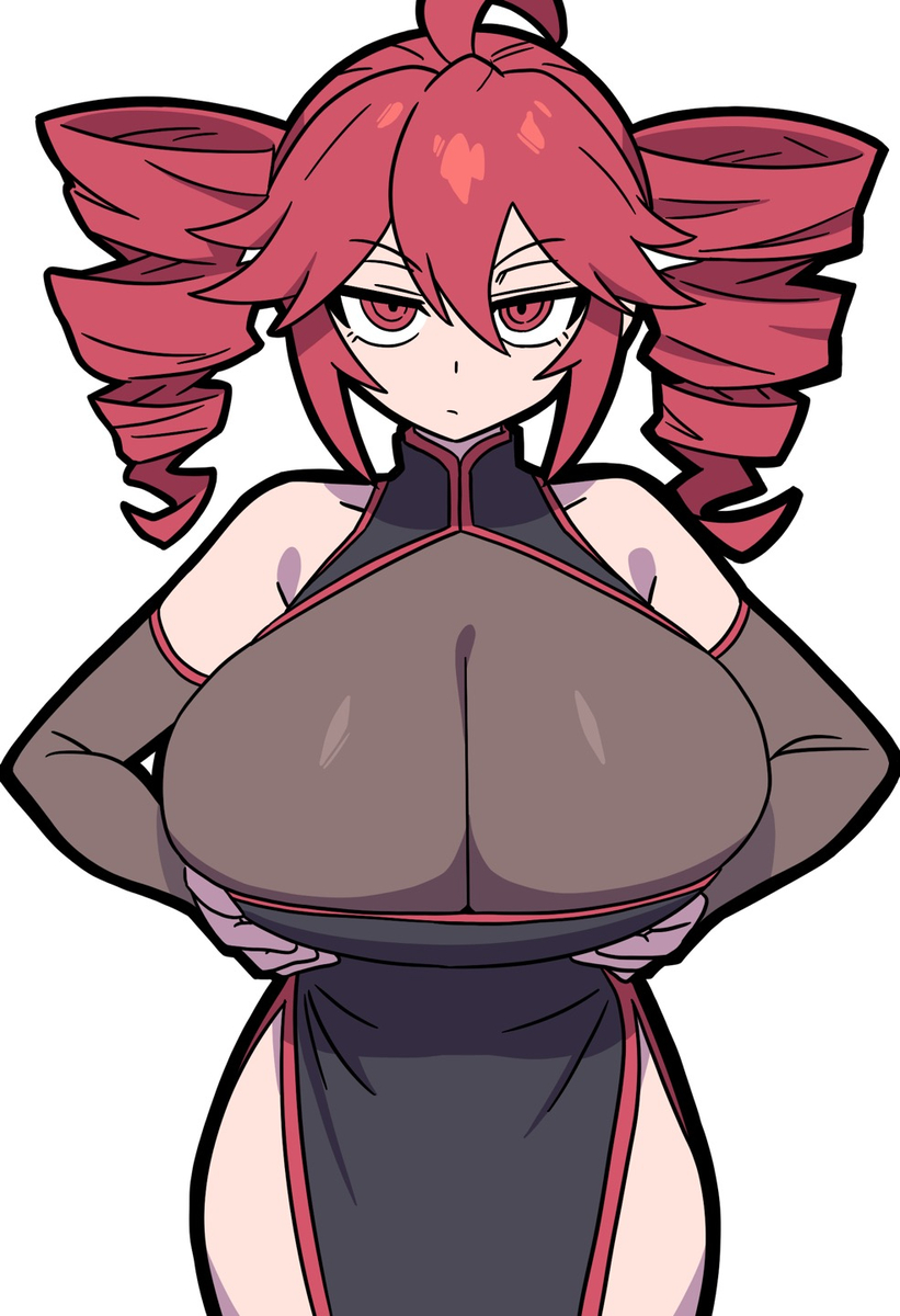 1girls 2d 2d_(artwork) ahoge alicesz alternate_version_available armwear bare_shoulders bodysuit breast_lift breast_slider breasts cleavage cleavage_cutout cleavage_overflow clothed clothed_female clothing curvaceous curvy curvy_female curvy_figure dress expressionless female female_only fully_clothed gigantic_breasts hands_on_breasts holding_breast huge_breasts kasane_teto large_breasts looking_at_viewer massive_breasts red_eyes red_hair skindentation slider slider_(control) solo solo_female text thick_thighs thighs top_heavy twin_drills utau white_background
