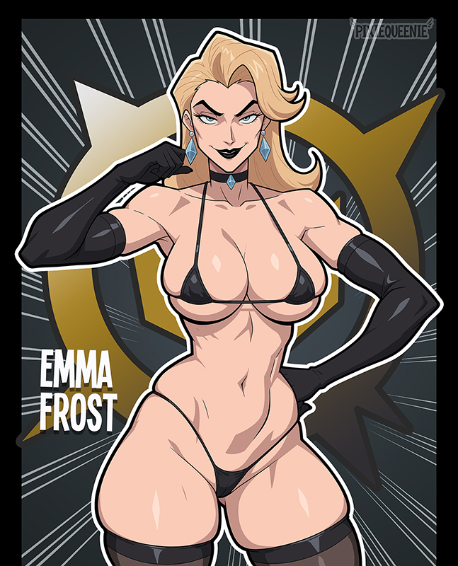1girls, 2d, arm up, armwear, ass, belly button, big ass, big breasts, big thighs, black armwear, black choker, black clothing, black lipstick, black thighhighs, blonde female, blonde hair, breasts, bust, busty, caucasian, caucasian female, chest, choker, curvaceous, curvy, curvy figure, digital media (artwork), emma frost, emma frost (marvel rivals), eyelashes, female, female only, hand on hip, hellfire club, high thong, hips, hourglass figure, huge ass, huge breasts, huge thighs, large ass, large breasts, large thighs, legs, light skin, light-skinned female, looking at viewer, marvel, marvel comics, marvel rivals, mature, mature female, meaty thighs, mutant, mutant (marvel), one arm up, pixiqueenie, revealing clothes, skimpy clothes, slightly open mouth, slim waist, smile, smiling, smiling at viewer, stockings, thick, thick hips, thick legs, thick thighs, thighhighs, thighs, voluptuous, waist, white queen, wide hips, x-men